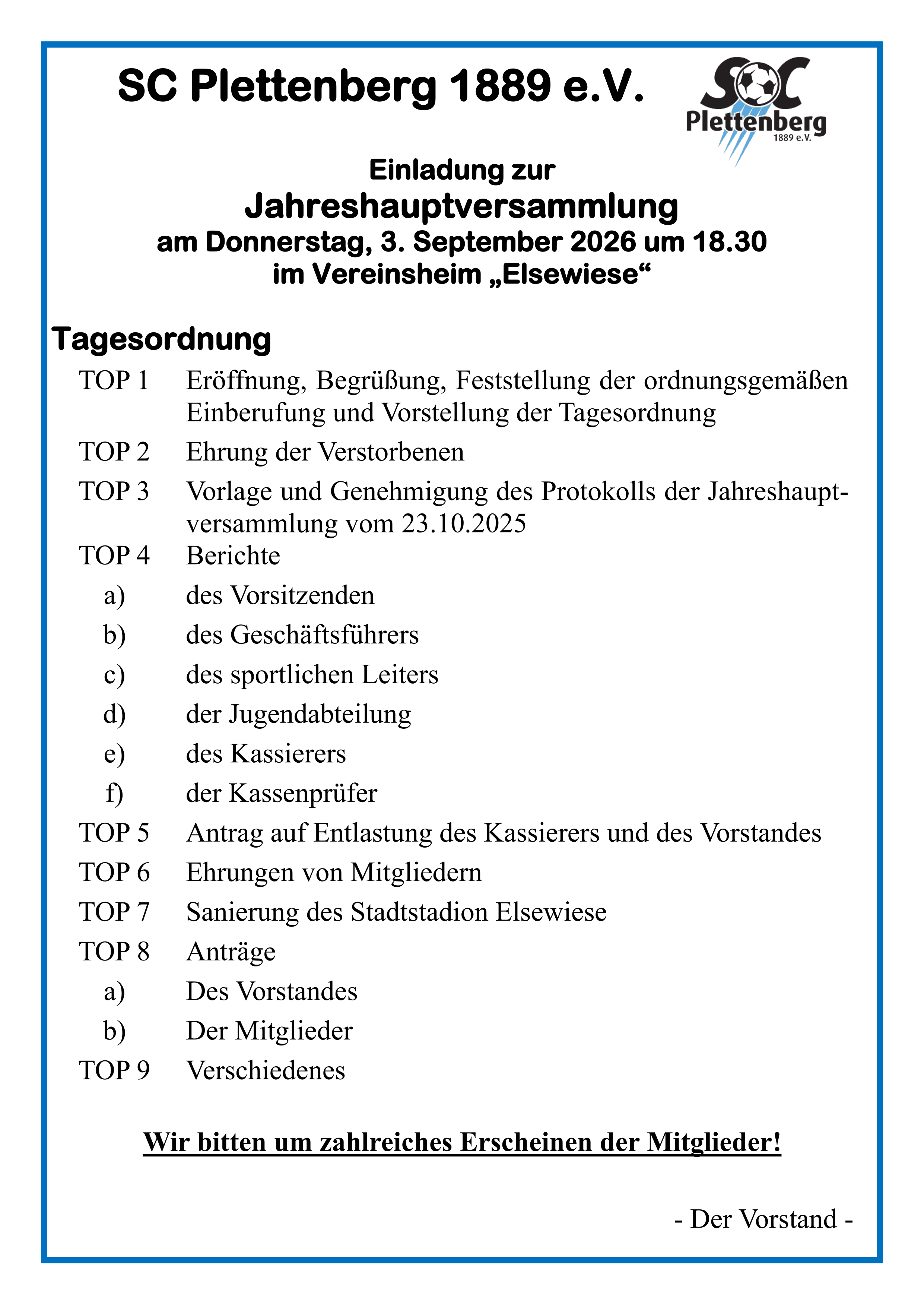 Einladung JHV 2026