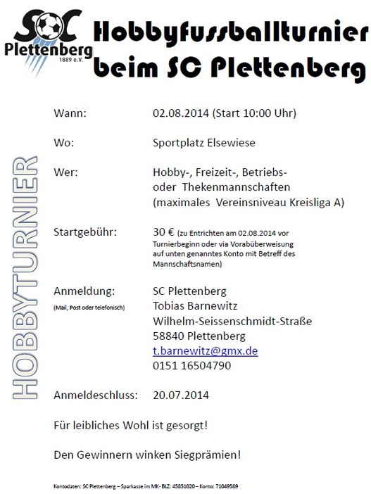 10.02. - Hobbyfussballturnier beim SC Plettenberg